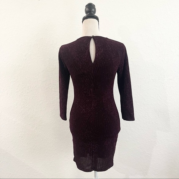 TRIXXI Juniors Dark Purple Sequin Elbow Sleeve Cut Out Dress Size Small Bodycon - Picture 2 of 7